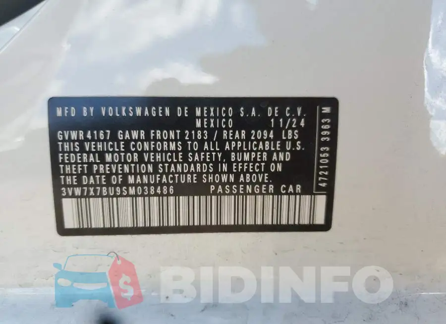 3VW7X7BU9SM038486 Photo# 13