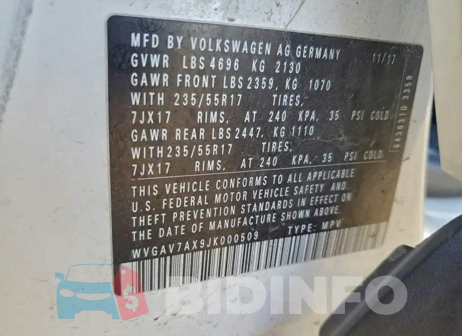 WVGAV7AX9JK000509 Photo# 12