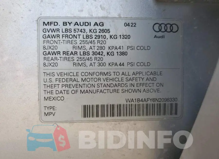 WA1B4AFY6N2098330 Photo# 13