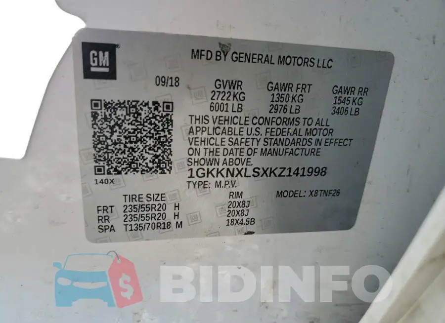 1GKKNXLSXKZ141998 Photo# 14