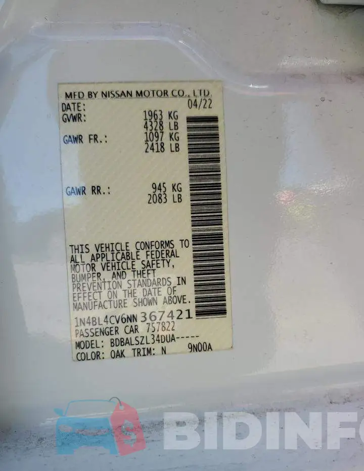 1N4BL4CV6NN367421 Photo# 12