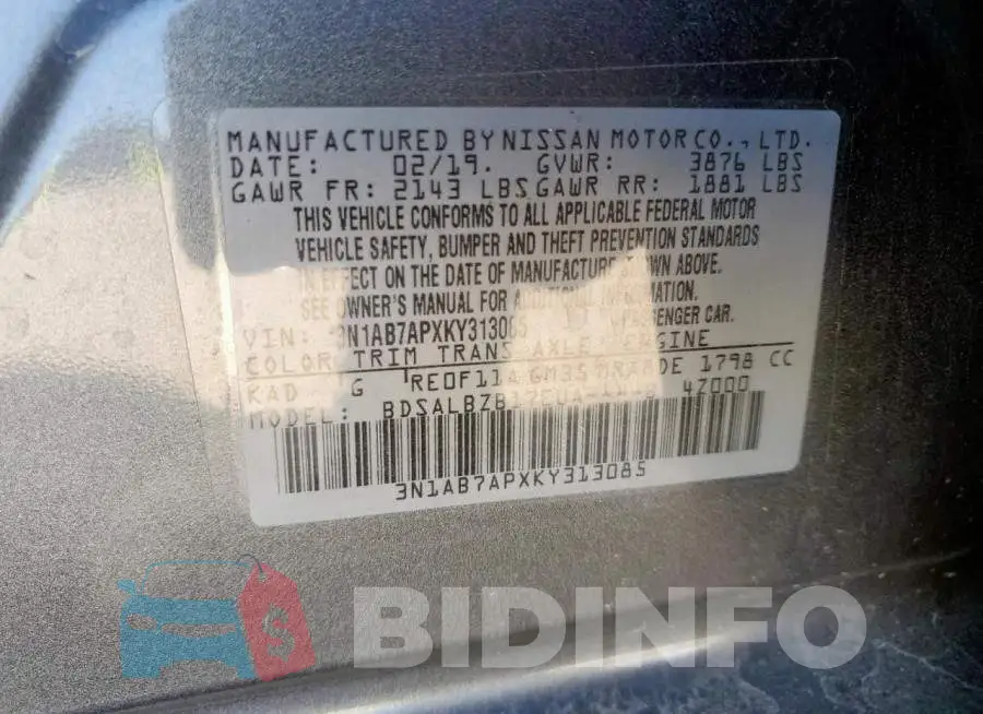 3N1AB7APXKY313085 Photo# 12
