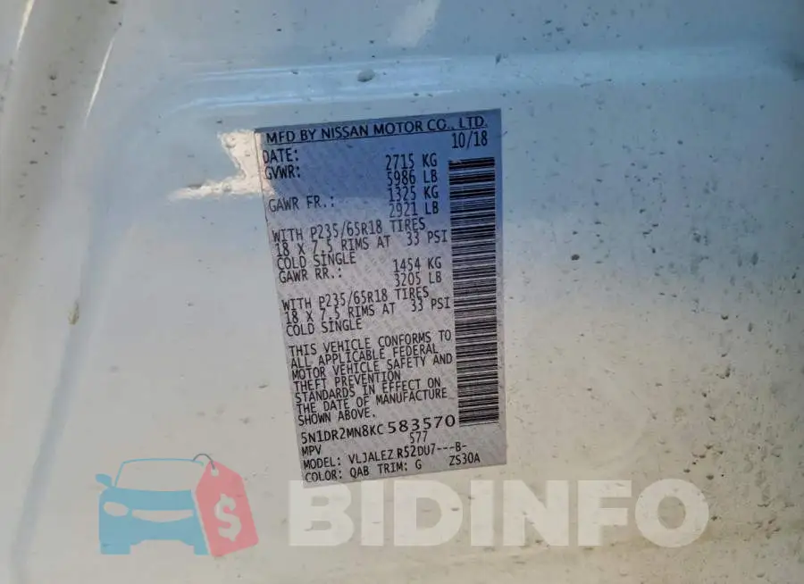 5N1DR2MN8KC583570 Photo# 13