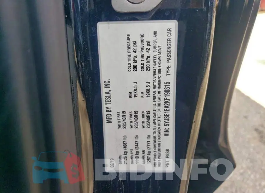 5YJ3E1EA2KF190815 Photo# 11