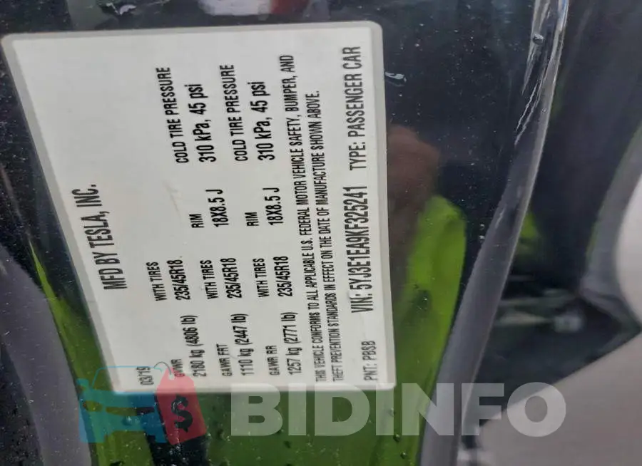 5YJ3E1EA9KF325241 Photo# 12