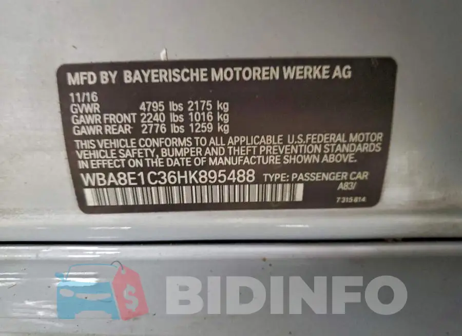 WBA8E1C36HK895488 Photo# 12