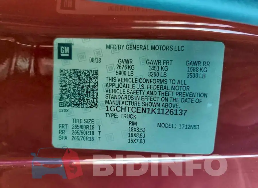1GCHTCEN1K1126137 Photo# 13