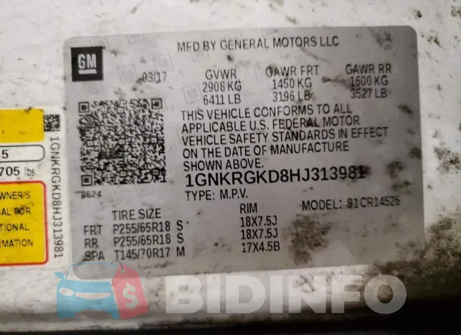 1GNKRGKD8HJ313981 Photo# 14