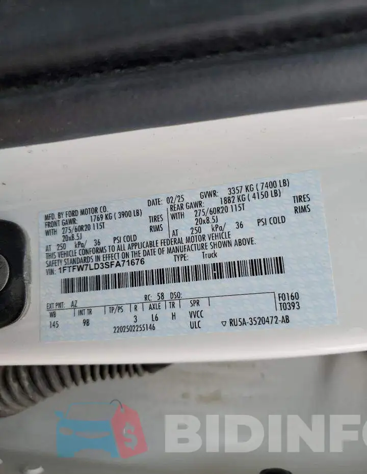 1FTFW7LD3SFA71676 Photo# 13