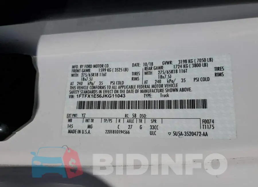 1FTFX1E56JKG11043 Photo# 12