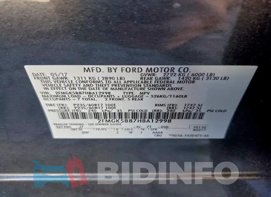2FMGK5B87HBA12998 Photo# 13