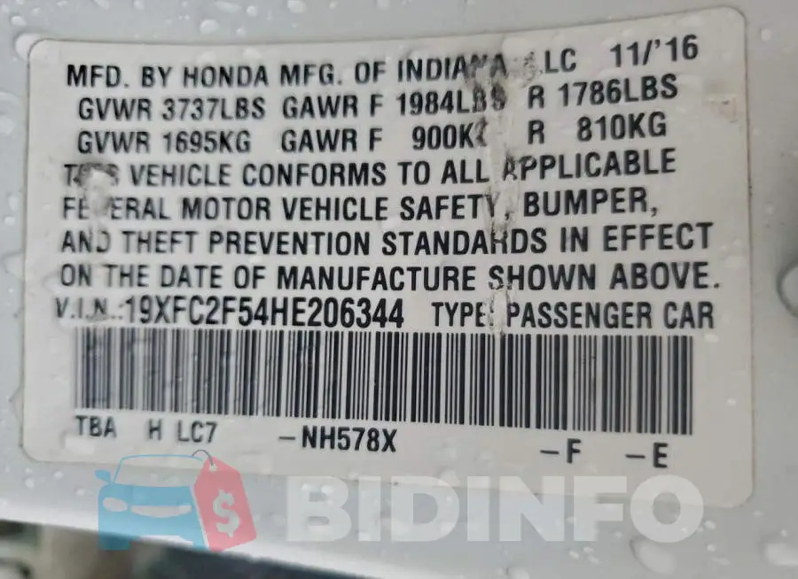 19XFC2F54HE206344 Photo# 12