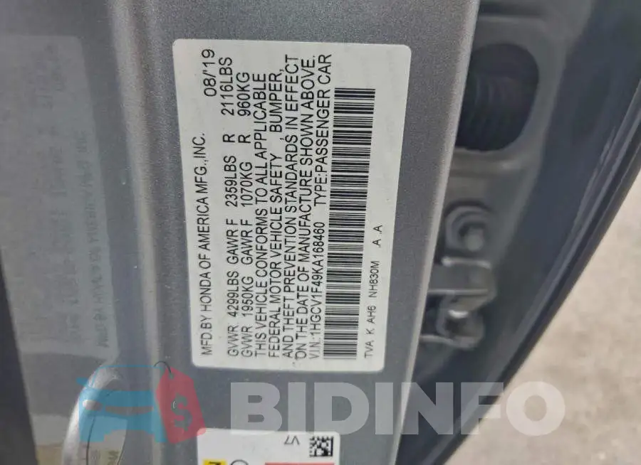 1HGCV1F49KA168460 Photo# 12