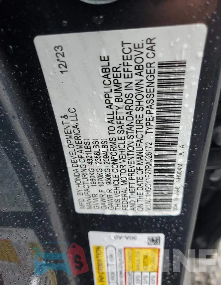 1HGCY1F27RA026172 Photo# 12