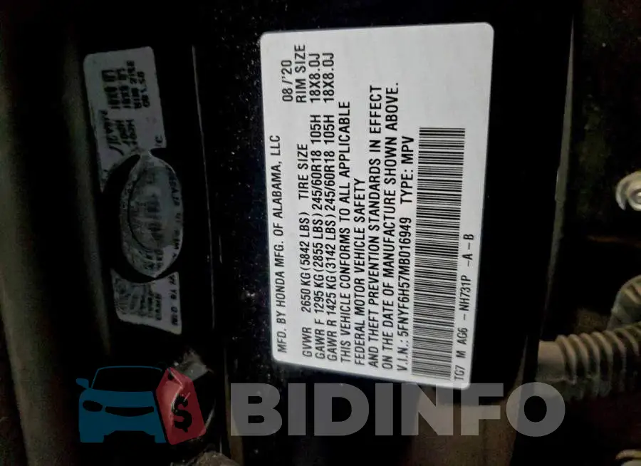 5FNYF6H57MB016949 Photo# 14