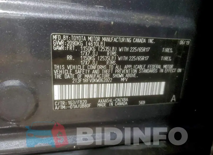 2T3F1RFV0KW063922 Photo# 13