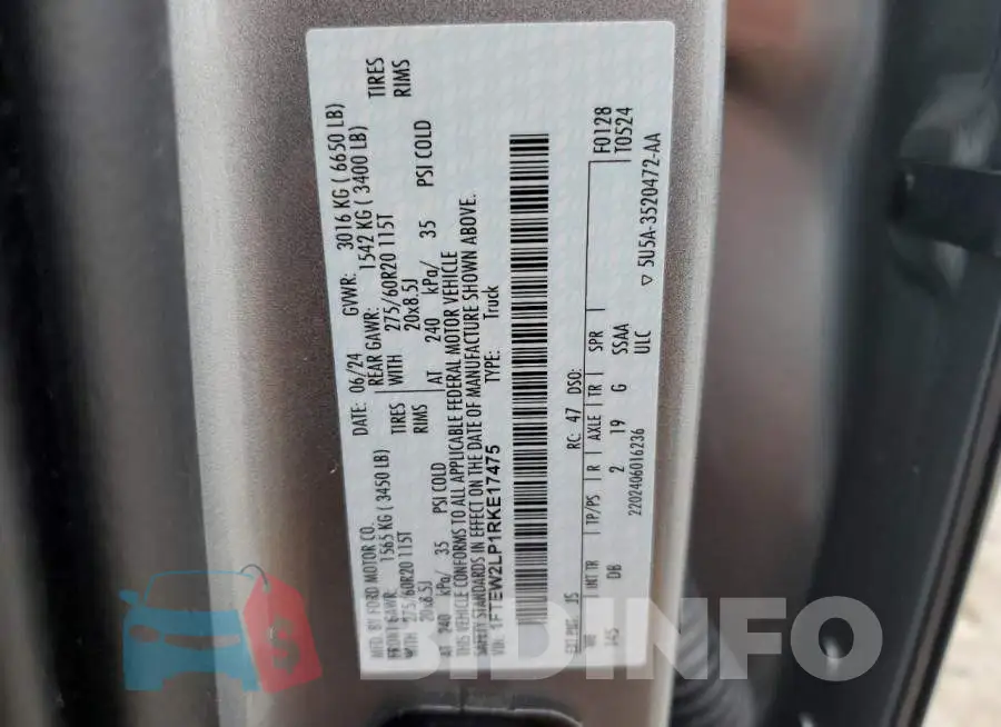 1FTEW2LP1RKE17475 Photo# 12