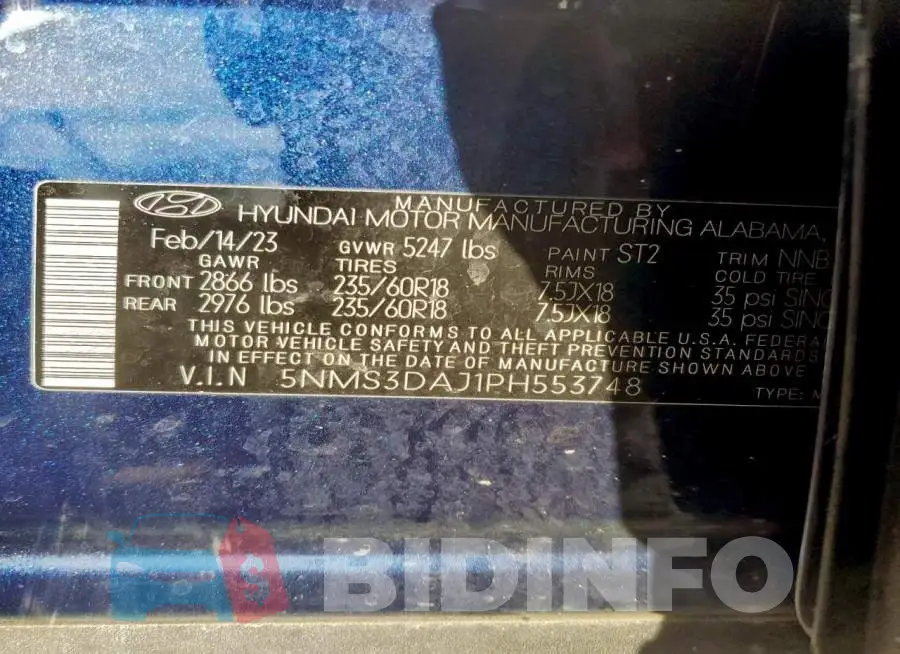 5NMS3DAJ1PH553748 Photo# 13