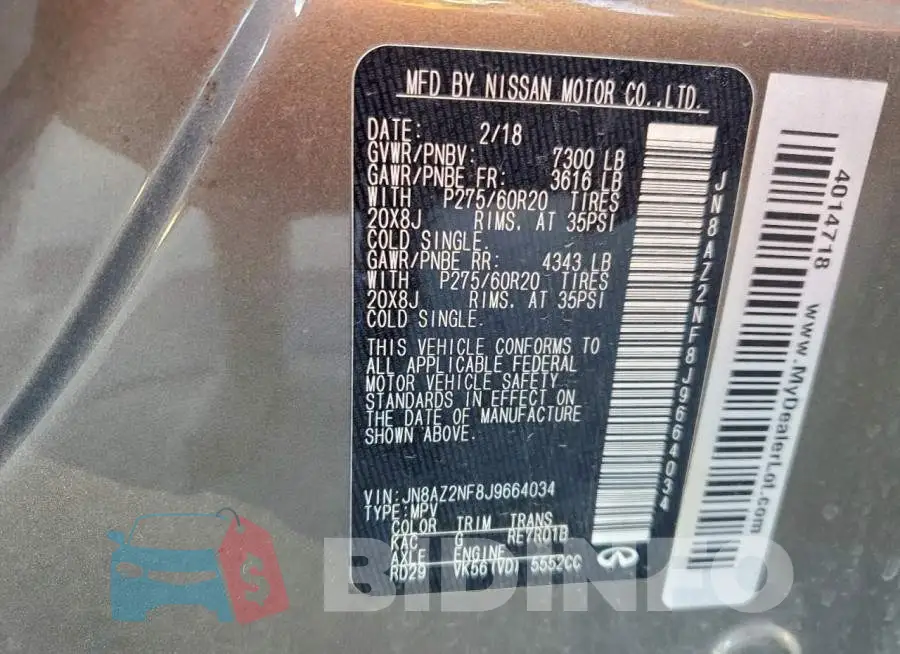 JN8AZ2NF8J9664034 Photo# 13
