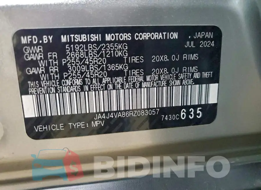 JA4J4VA86RZ083057 Photo# 13