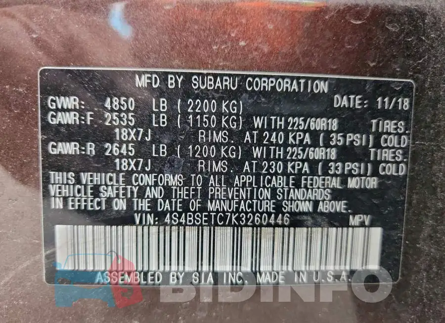 4S4BSETC7K3260446 Photo# 13