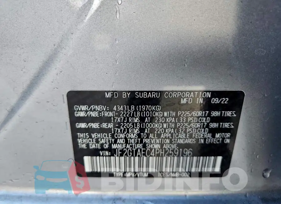 JF2GTAEC4PH259196 Photo# 12