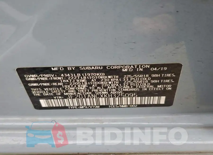 JF2GTANCXKH325095 Photo# 13
