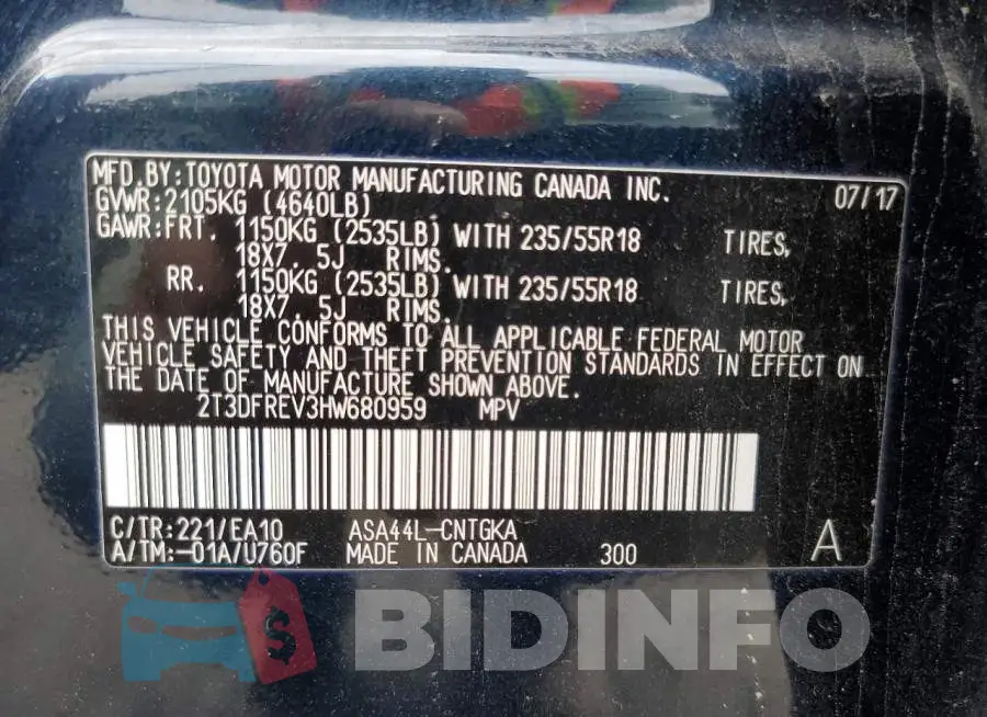 2T3DFREV3HW680959 Photo# 13