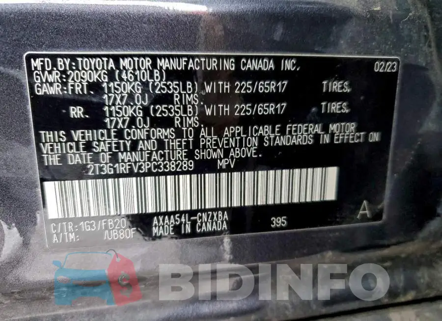 2T3G1RFV3PC338289 Photo# 14