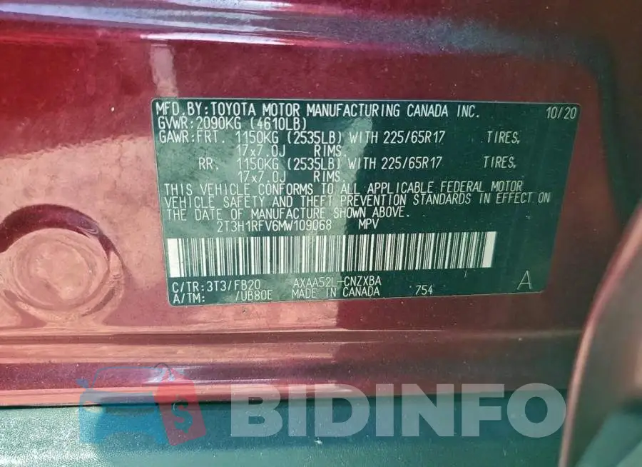 2T3H1RFV6MW109068 Photo# 13