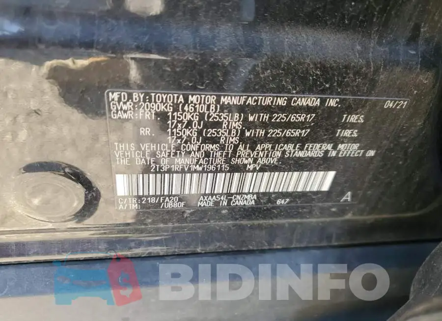 2T3P1RFV1MW196115 Photo# 13