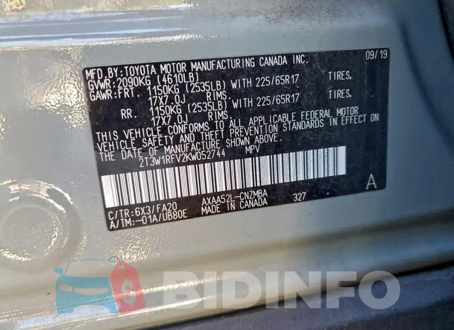 2T3W1RFV2KW052744 Photo# 12