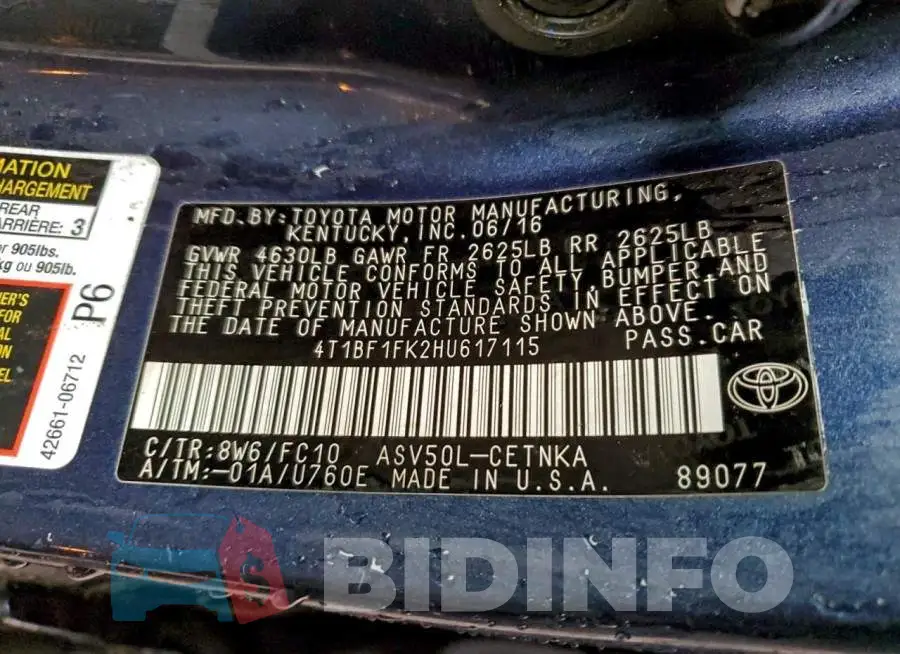 4T1BF1FK2HU617115 Photo# 12