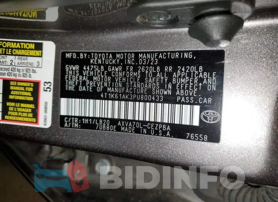 4T1K61AK3PU800433 Photo# 12