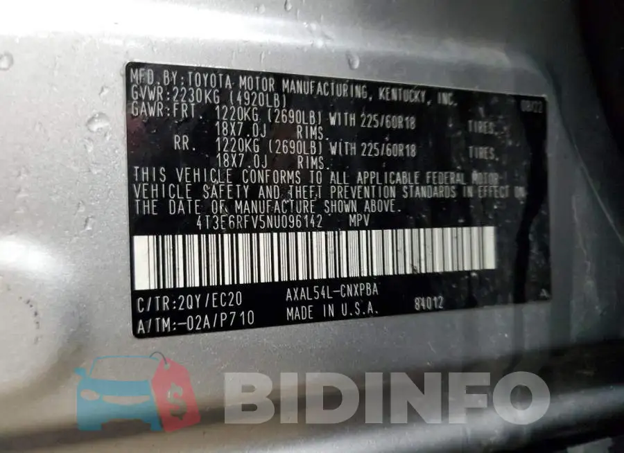 4T3E6RFV5NU096142 Photo# 13