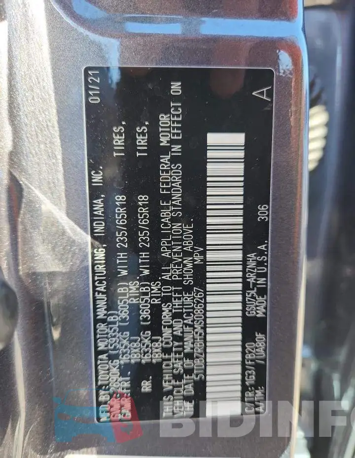 5TDBZRBH5MS086267 Photo# 13
