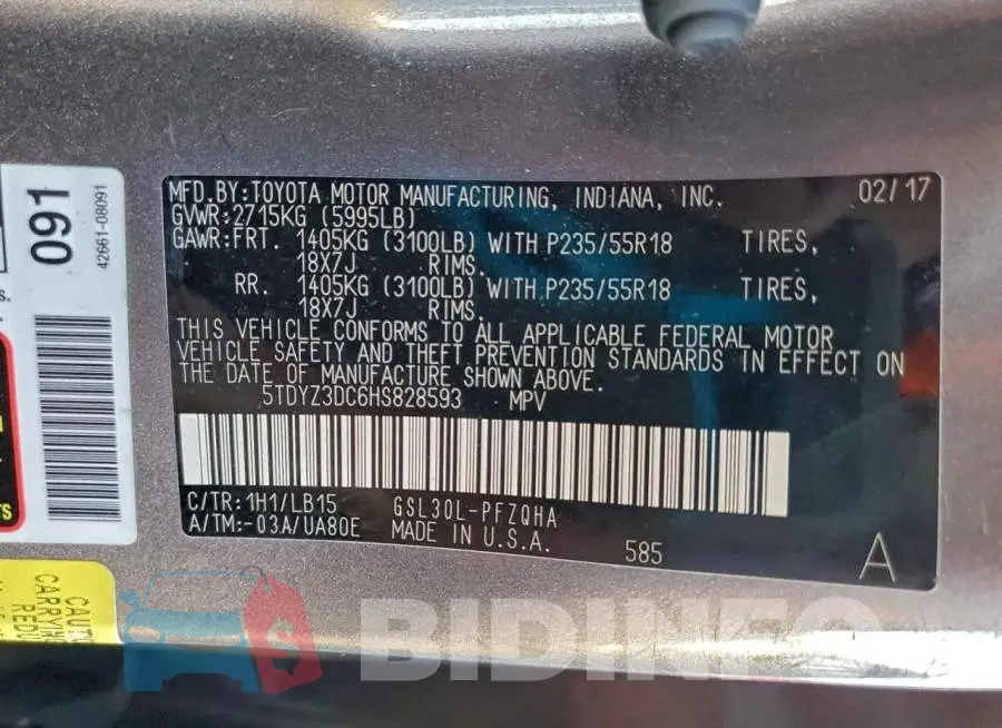 5TDYZ3DC6HS828593 Photo# 14