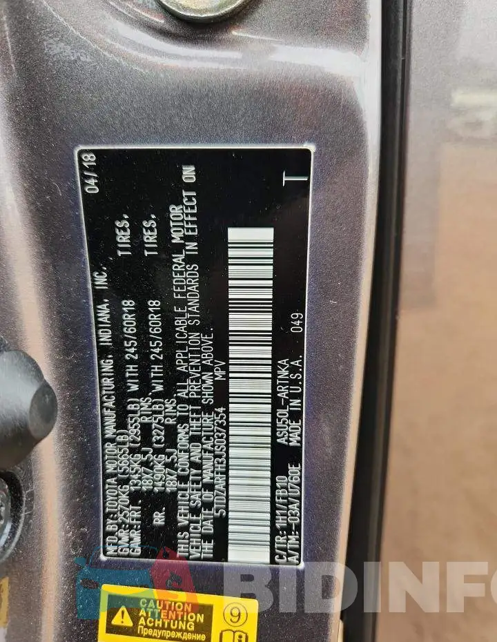 5TDZARFH3JS037354 Photo# 14