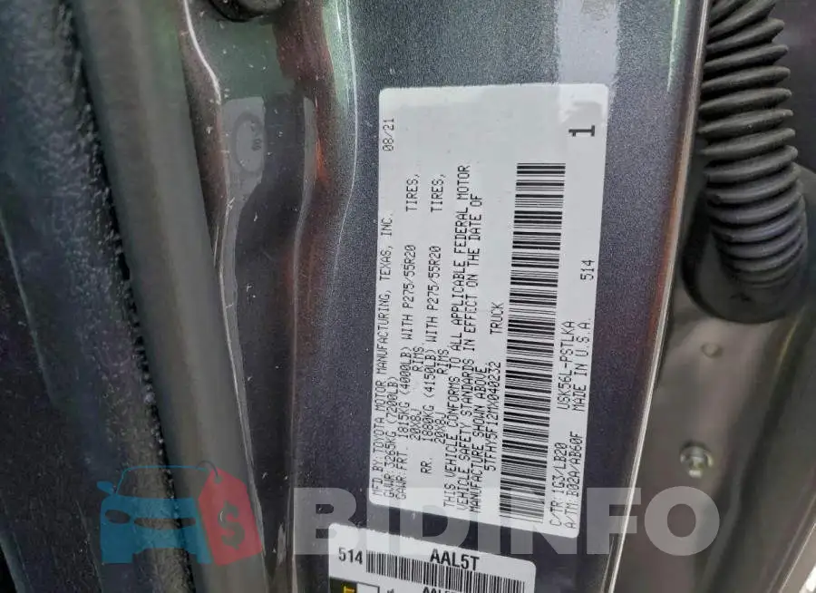 5TFHY5F12MX040232 Photo# 13