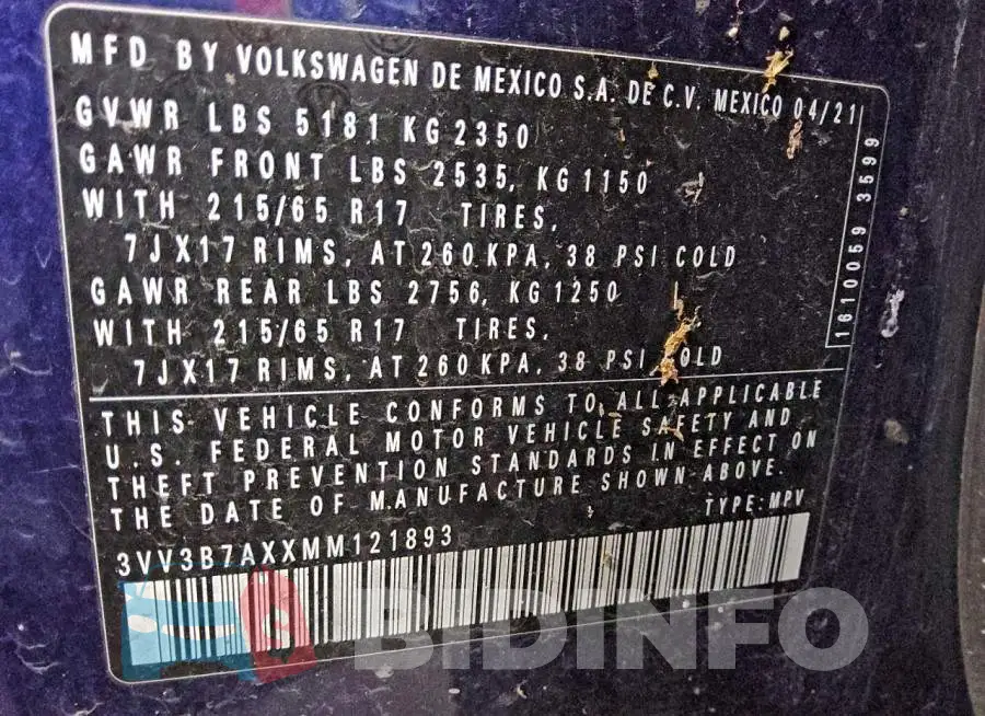 3VV3B7AXXMM121893 Photo# 13