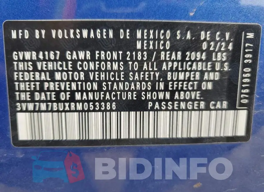 3VW7M7BUXRM053386 Photo# 12