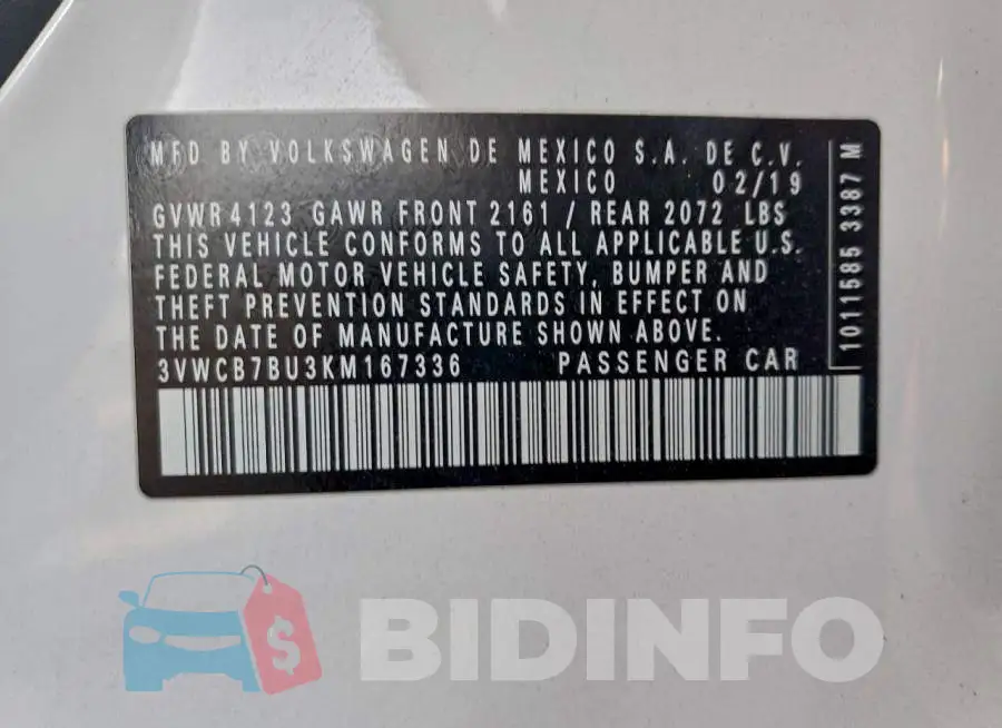 3VWCB7BU3KM167336 Photo# 12