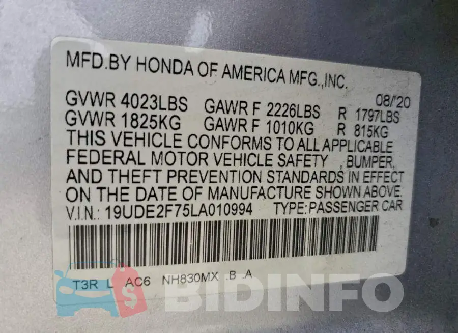 19UDE2F75LA010994 Photo# 13