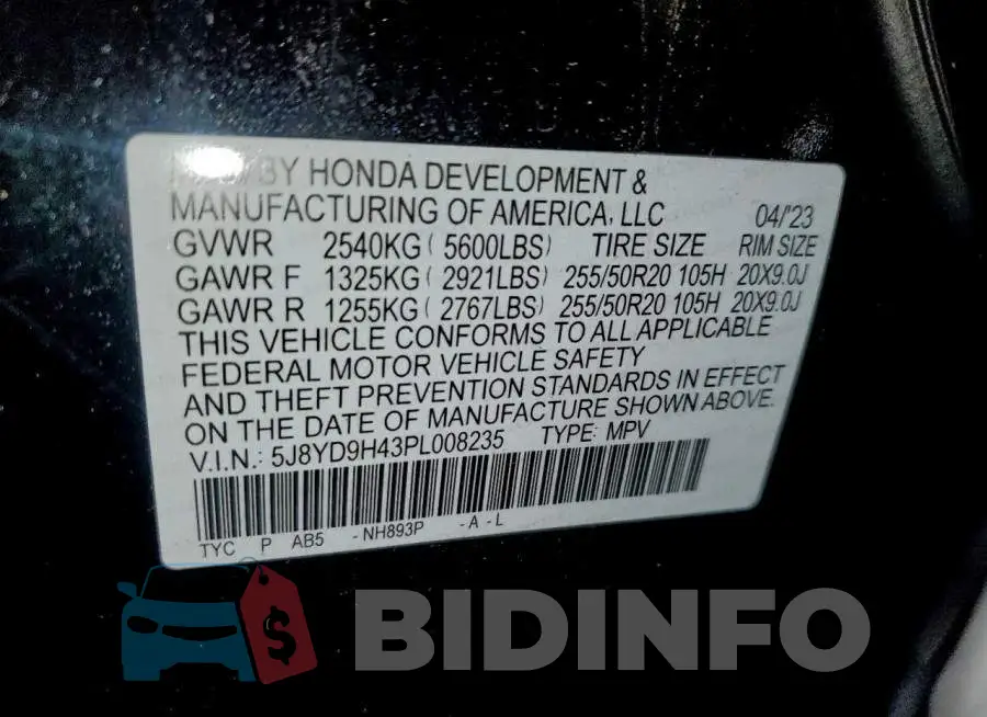 5J8YD9H43PL008235 Photo# 13