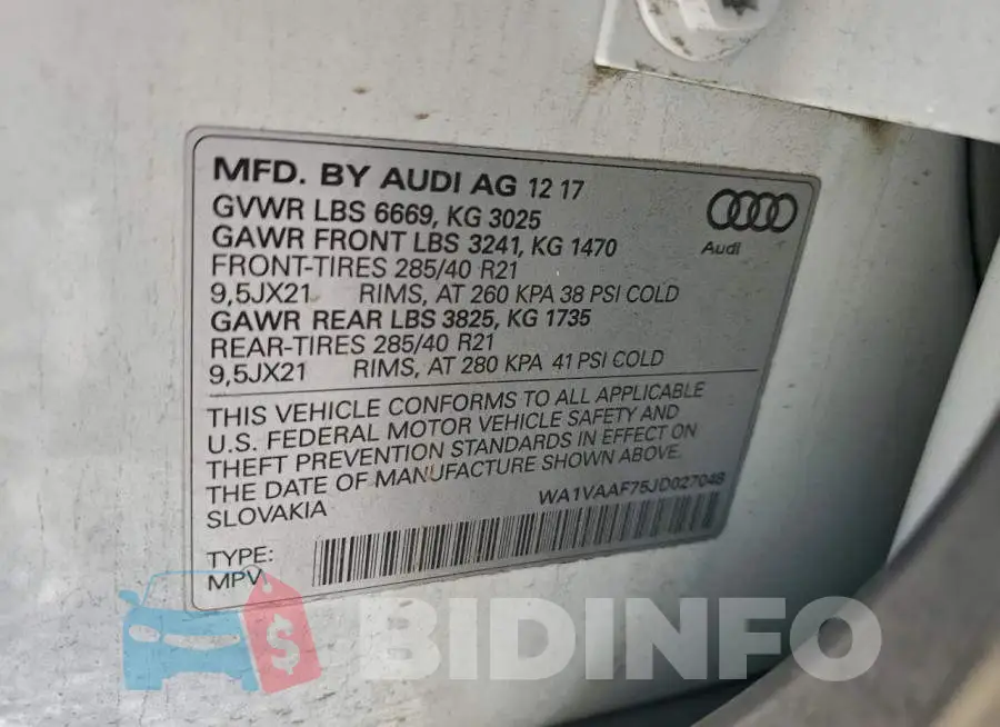 WA1VAAF75JD027048 Photo# 13