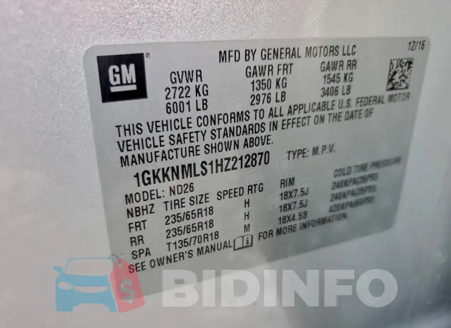 1GKKNMLS1HZ212870 Photo# 13