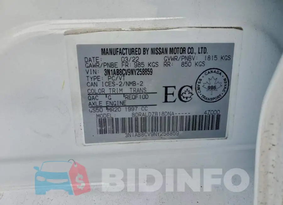 3N1AB8CV9NY258859 Photo# 13