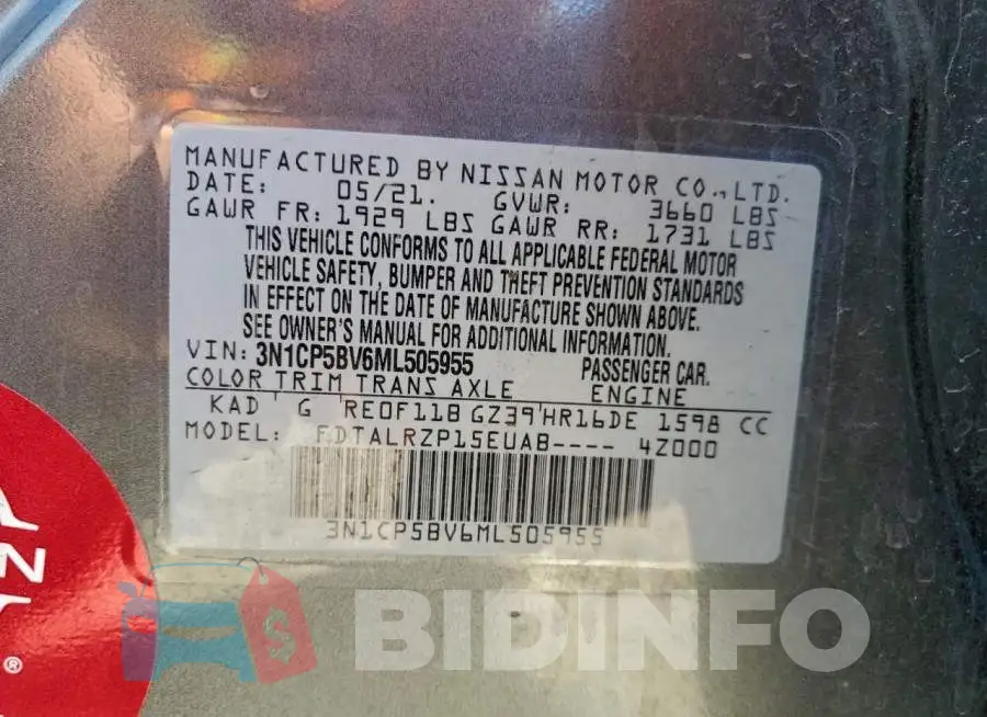 3N1CP5BV6ML505955 Photo# 13