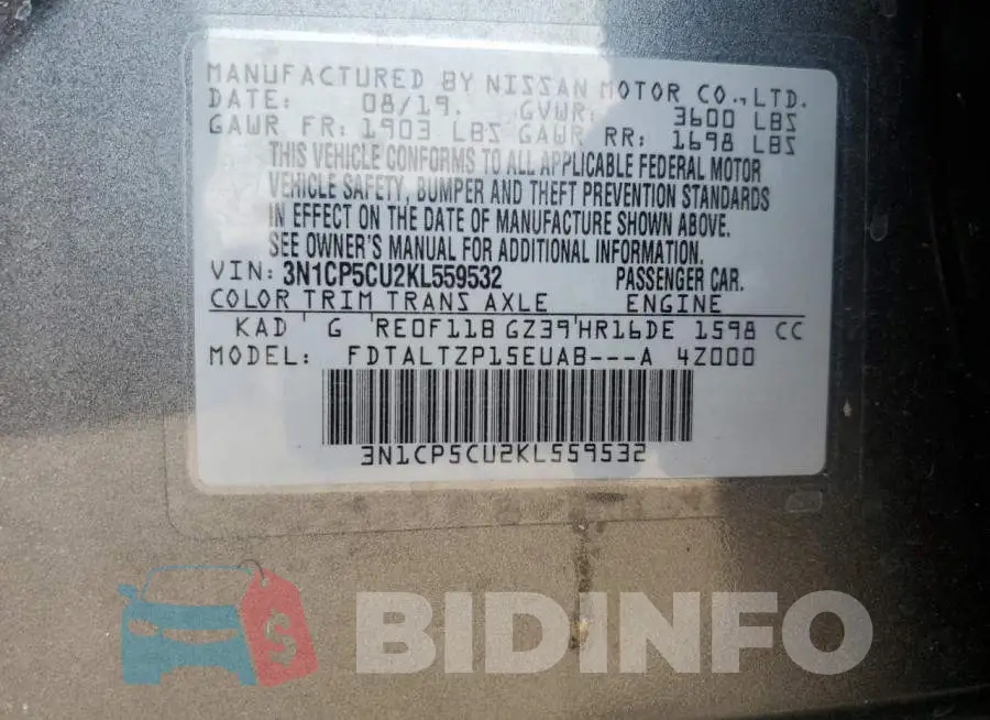 3N1CP5CU2KL559532 Photo# 13