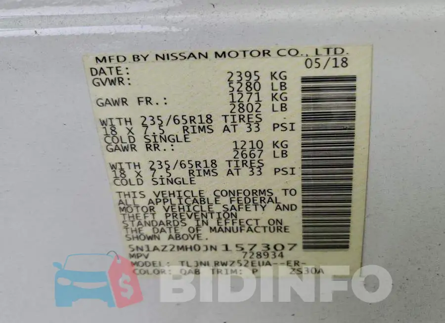 5N1AZ2MH0JN157307 Photo# 14